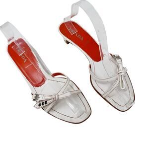 Vintage Prada White Leather Bow Slide Sandals EU 38 Made in Italy